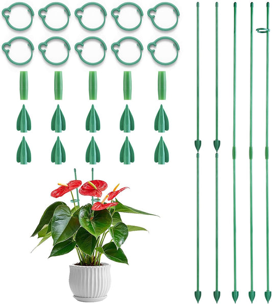 15" Plant Stackes for Indoor Plants, Adjustable Plant Support Stakes with Clips, Plant Sticks Support Tall for Indoor Orchid Monstera Tomato Potted Plants, Great Garden Stakes- 16pcs