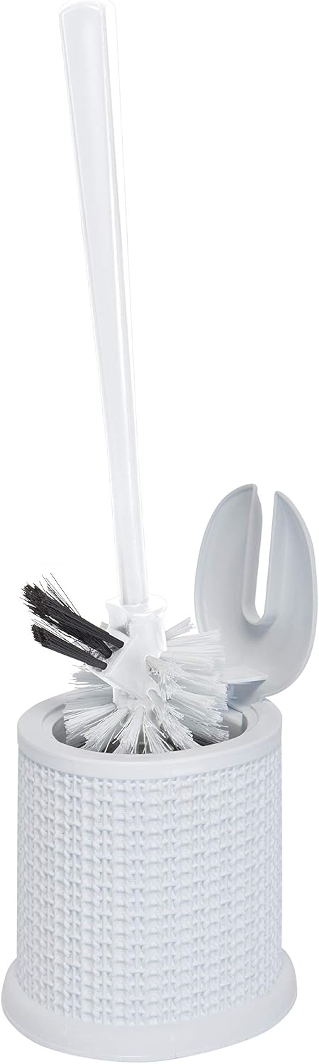 Bath Bliss Self Closing Lid Toilet Brush with Rim Scrubber | Dimensions: 5. 9" x 5. 3" x 15. 4" | Self Closing | 360 Degree Bristle | Bathroom Cleaning | Separate Rim Scrubber | White