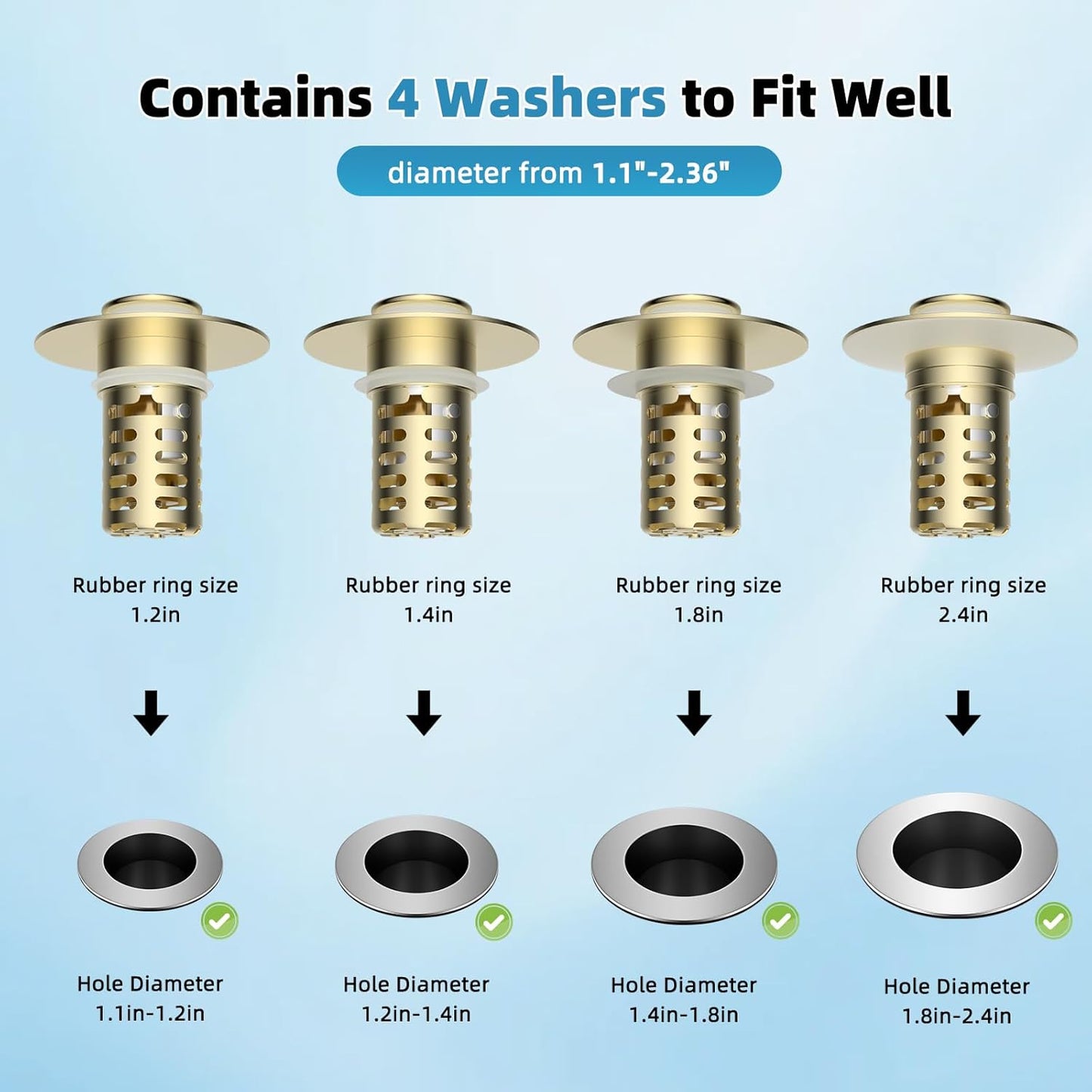 Universal Metal Bathroom Sink Drain Strainer Hair Catcher Upgraded 3 in 1 Pop-up Sink Stopper, with Detachable Stainless Steel Filter Basket, Fit for Standard 1.1''~2.36'' Basin Hole, Brushed Nickle