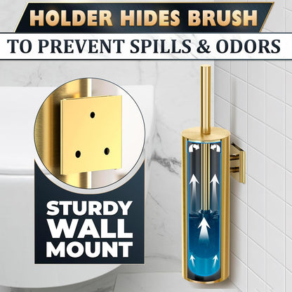 Black Toilet Brush and Holder Set - Slim Matte Design that Fits Anywhere - Stainless Steel Toilet Bowl Brush and Holder with 2 Rounded Corners, Replaceable Head, Removable Inner Bowl & Splash Guard