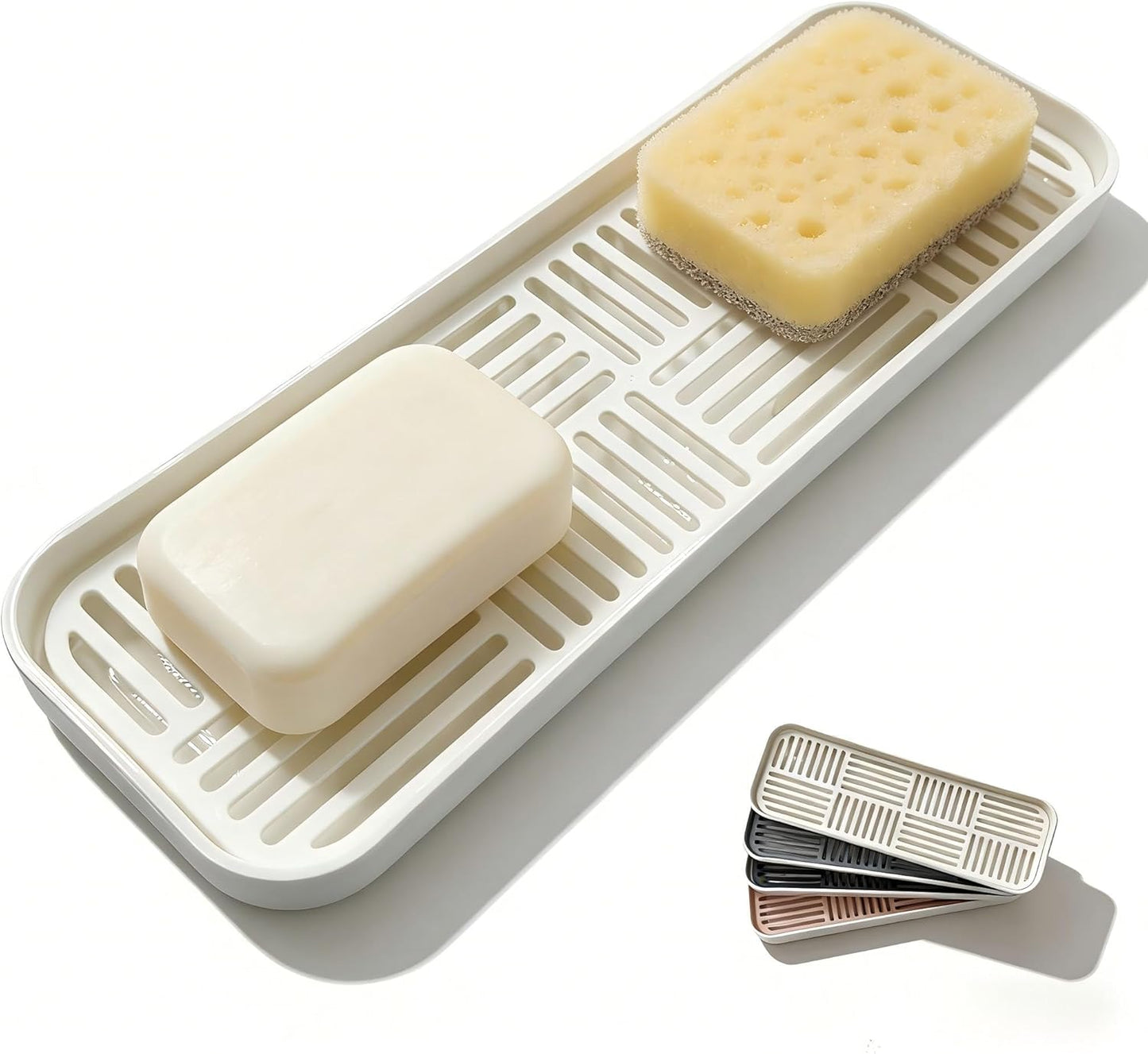 2-in-1 Kitchen Sink Caddy Organizer with Plastic Drain Grate, Double-Layer Drain Sponge Soap Holder & Food Fruit Vegetable Drain Tray for Sink Countertop Home Kitchen Restaurant Hotel, Grey (1 Pack)