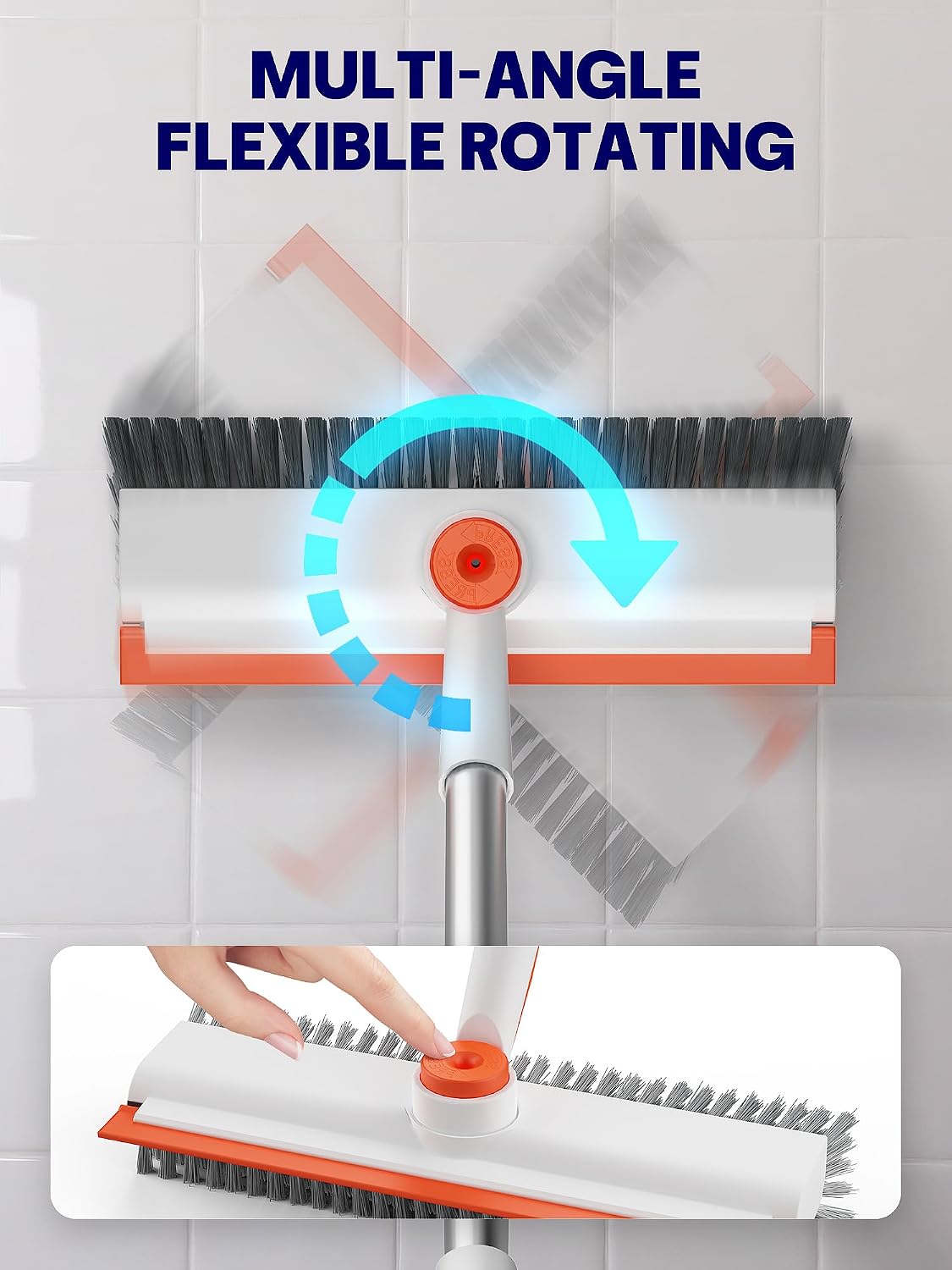 Floor Scrub Brush with Long Handle, 3 in 1 Scrape and Heavy-Duty Stiff Bristle Floor Scrubber Brush with Squeegee and Tweezer for Cleaning Tile Wall Deck Bathroom Patio Garage Kitchen (White)