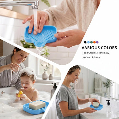 MicoYang Silicone Bathroom Soap Dishes with Drain Spout-Bathroom and Kitchen Sink Organizer,Sponge Holder,Dish Soap Tray,Perfect for Dispenser,Scrubber,Bottle,Cup on Sink or Counter-Coffee 4.9"×3.2"