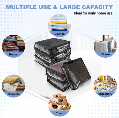 Clear Zippered Storage Bags Plastic Sweater Storage Bags with Zipper 6 Packs Clothing Organizer for Blankets Linen Sweater Bed Sheet Quilt Clothes Pillow (15.7 x 13.8 x 3.9 Inch, White)