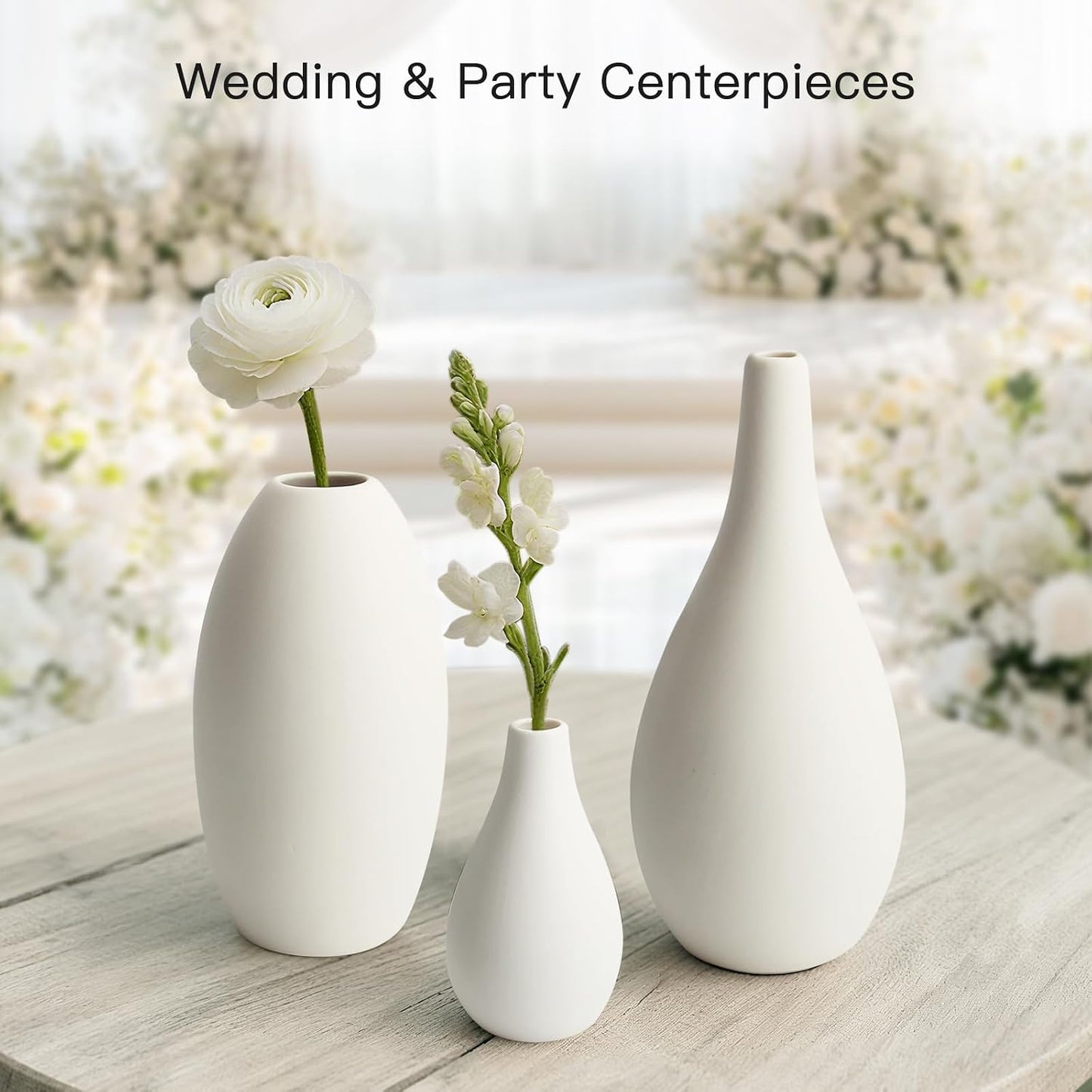 BEAHOT Ceramic Vases Set of 3 – 6.7-inch Handmade Blue & White Pottery Trio with Speckled Glaze – Decorative Flower Vases Home Decor for Table Mantel Entryway Shelf Living Room Kitchen Bathroom