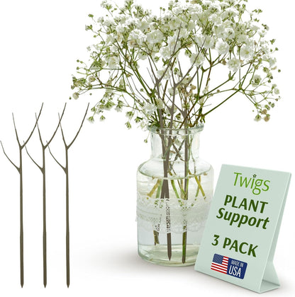 Twigs GA Original Plant Support Stakes, Moonstone, 3-Pack, 22" L | Made in USA, UV-Protected Poles, Natural-Looking Stem Support Stakes, Stick Structures for Flower Plants & Vases up to 3ft