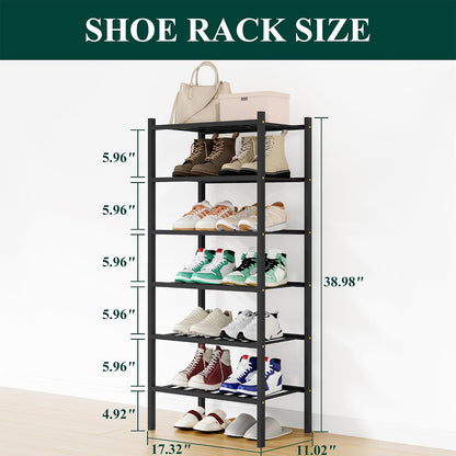 Smiry Bamboo Shoe Rack, 3 Tier Free Standing Wooden Shoe Organizer, Stackable Wood Shoe Storage Shelf for Closet, Entryway, 12 Vertical Slats, 2+1 Stack Standard Legs, 26.8"x11"x19.5", Natural