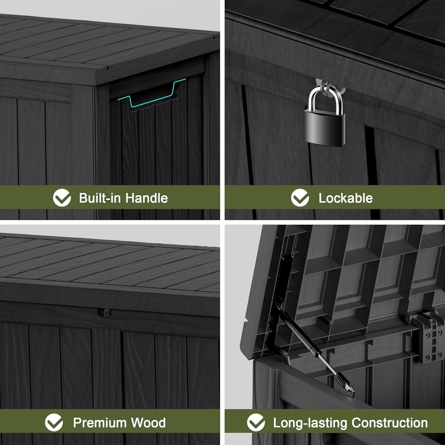 ROJIK 340 Gallon Deck Box Outdoor Waterproof,Weatherproof Outdoor Storage Boxes Lockable with Lid,Outside Resin Storage Bench for Patio Cushions,Garden Tools and Pool Accessories(Black)
