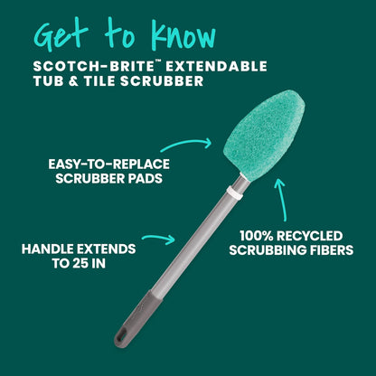 Scotch-Brite Extendable Tub & Tile Scrubber Kit, Includes 1 Handle and 3 Non-Scratch Scrubber Pads
