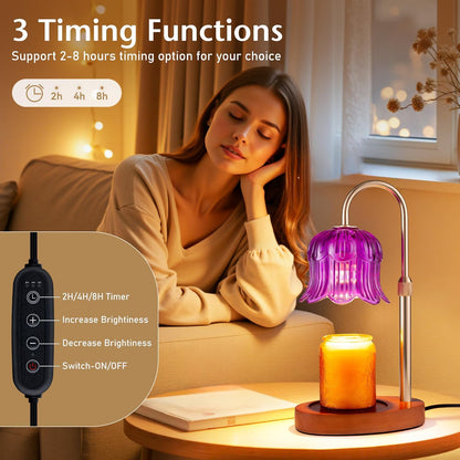 Adjustable Candle Warmer Lamp with Timer - Electric Light Wax Warming Dimmable Flameless Top Melter Heater Melting Heating Height Small Jar Candles Gifts Women Mom Birthday Home Desk Modern Decor