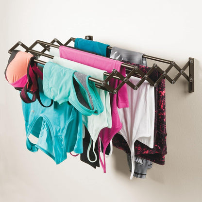 mDesign Steel Wall Mount Accordion Expandable Retractable Clothes Air Drying Rack - 8 Bars for Hanging Garments - Mounted Organizer for Laundry/Utility Room, Bathroom, Garage, Bardo Collection, Black