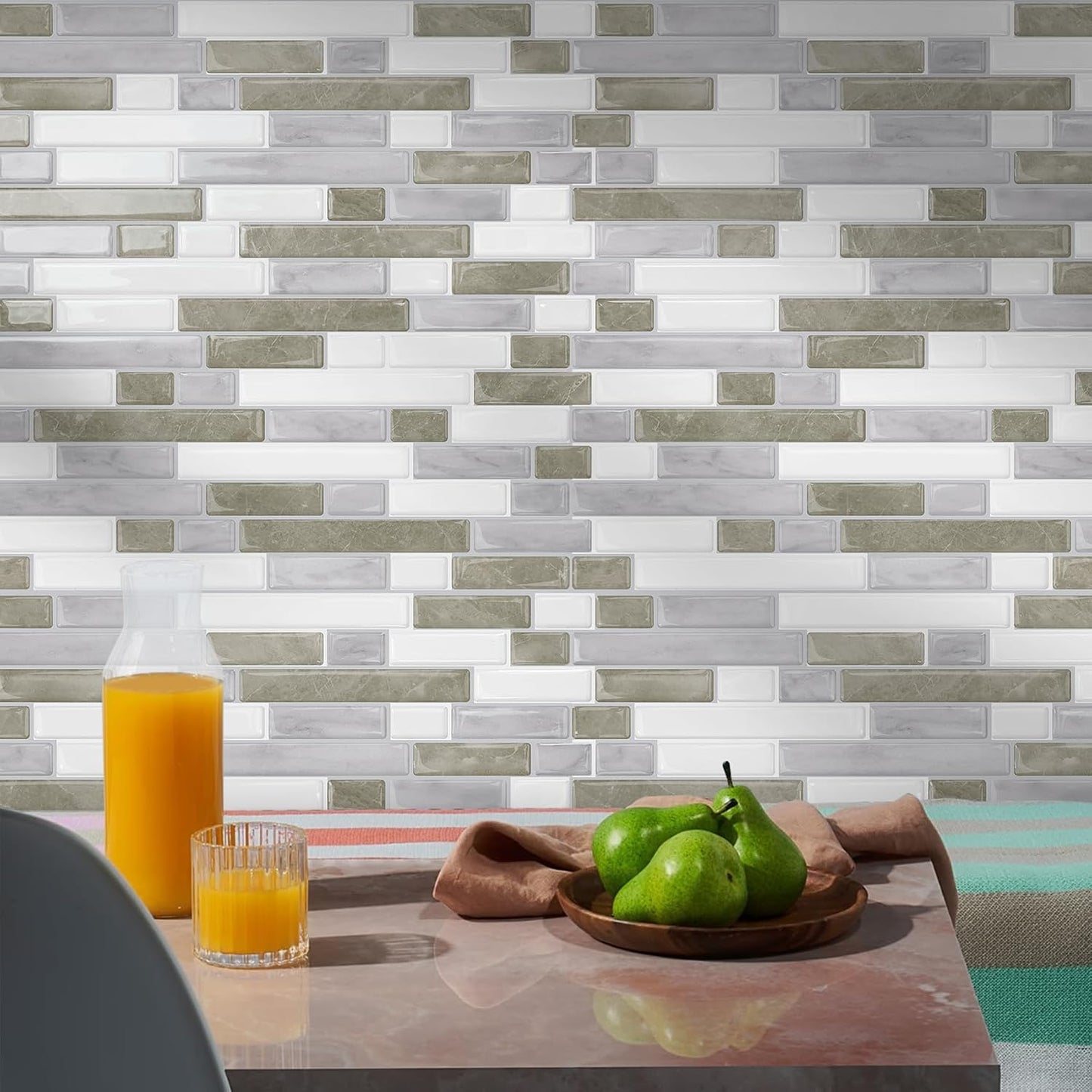 STICKGOO Thicker Design Peel and Stick, Self Adhesive Stick On Tile Backsplash for Kitchen and Bathroom, Beige & White, 12”×12”, 10 Sheets