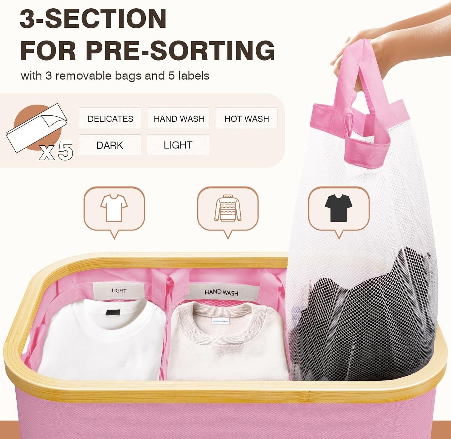 Hampers for Laundry Basket with Lid, 160L Extra Large 3 Section Clothes Divided Organizer for Bedroom, Laundry Room, Dirty Clothing Hamper, Black