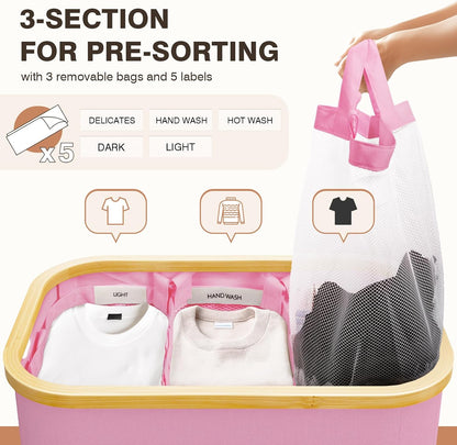 Hampers for Laundry Basket with Lid, 160L Extra Large 3 Section Clothes Divided Organizer for Bedroom, Laundry Room, Dirty Clothing Hamper, Black