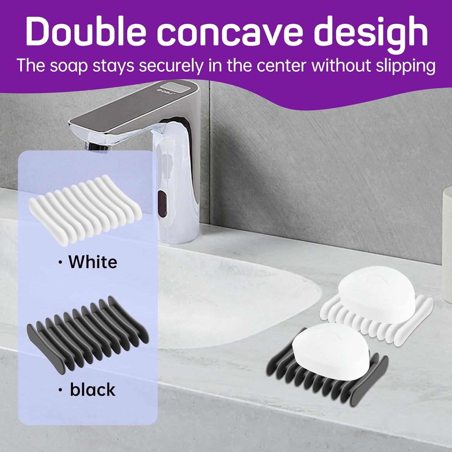 2 Pcs Self Draining Silicone Soap Holder - Waterfall Design Soap Dishes for Bathroom, Keeps Soap Bars Dry & Clean,White