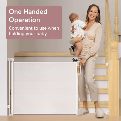 Retractable Baby Gate, Momcozy Mesh Baby Gate or Mesh Dog Gate, 33" Tall,Extends up to 55" Wide, Child Safety Gate for Doorways, Stairs, Hallways, Indoor/Outdoor