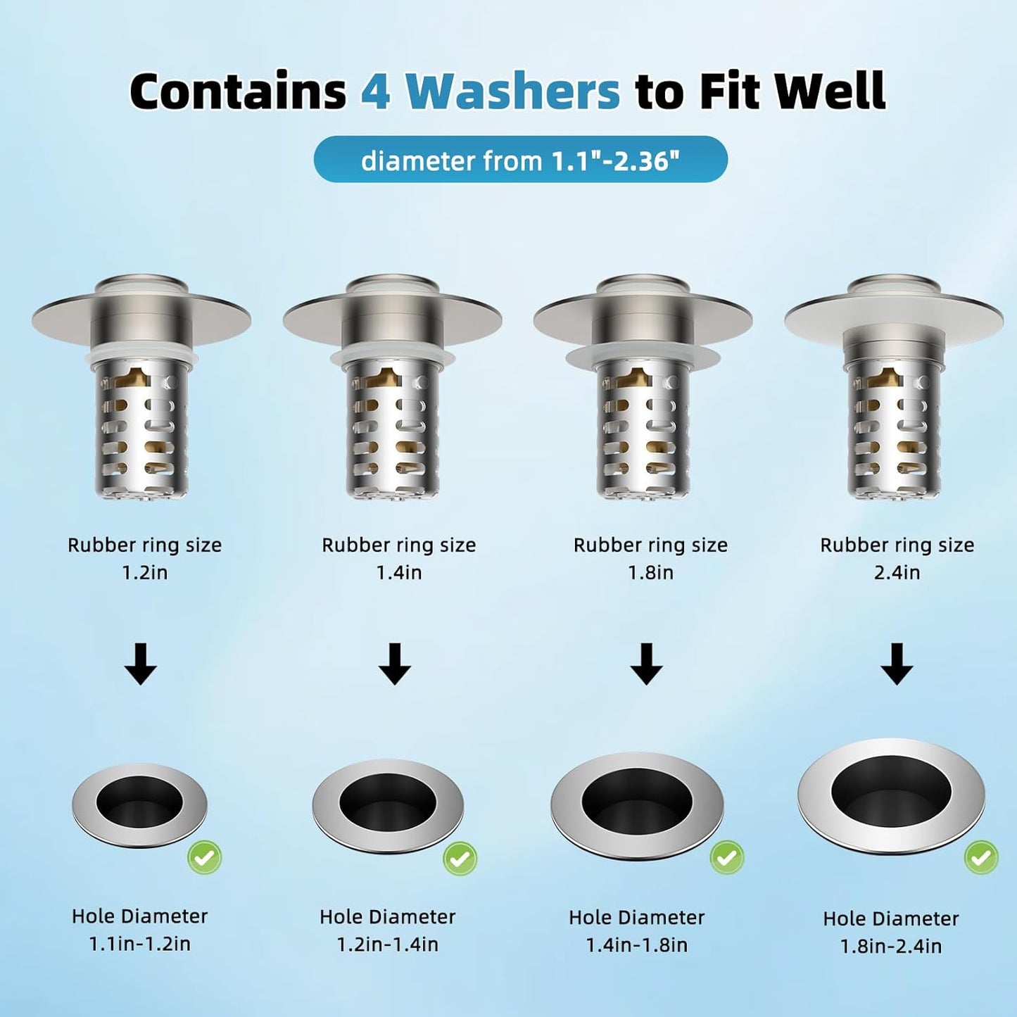 Universal Metal Bathroom Sink Drain Strainer Hair Catcher Upgraded 3 in 1 Pop-up Sink Stopper, with Detachable Stainless Steel Filter Basket, Fit for Standard 1.1''~2.36'' Basin Hole, Brushed Nickle