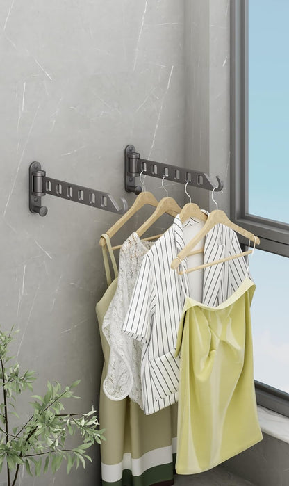 JOOM Wall Mounted Drying Rack, Foldable Clothes Hanger Rack for Laundry Room, Space Saving Wall Mount Clothes Rack, Aluminum Coat Hanger Holder for Closet, Bathroom, White