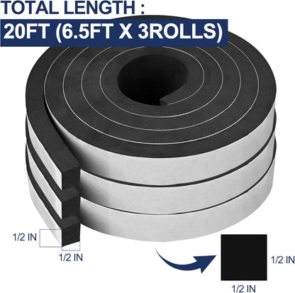 66Ft Foam Tapes Self Adhesive Foam Seal Strips 1/2In x 1/8In x 33.1Ft Each Roll Weatherstrips High Resilience Weather Stripping Door Seals for Door Soundproofing, Window Insulation (2R, White)