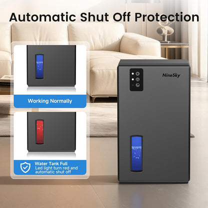 NineSky Dehumidifiers for Home, 1000 Sq.Ft Dehumidifier with 95oz Water Tank, Quiet Dehumidifier for Basement Bathroom Bedroom with 7-Color Ambient Light & Auto Shut Off, Sliver
