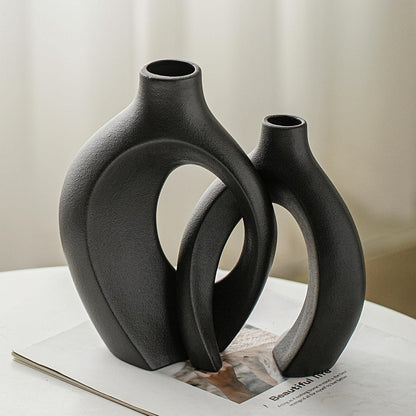Levvohd Hollow Ceramic Vase Set of 2, Modern Nordic Minimalist Book Style Boho Aesthetic Vases for Home Decor Living Room Shelf Entryway Coffee Centerpiece Table Decorative (Cream White)
