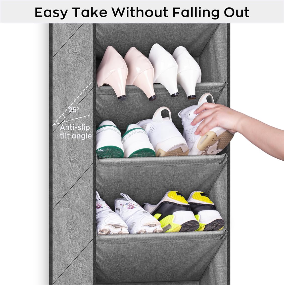 SLEEPING LAMB Over The Door Shoe Organizer for Closet with Large Deep Pockets, Narrow Shoe Rack for Door Hanging Boots Storage, Black