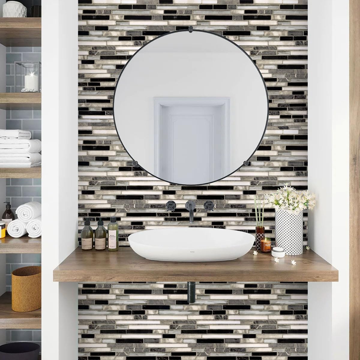 Livebor Peel and Stick Backsplash Wallpaper Kitchen Backsplash Wallpaper 11.8inch x 118.1inch Tile Contact Paper Kitchen Peel and Stick Countertops Waterproof Contact Paper for Bathroom Tile Vinyl