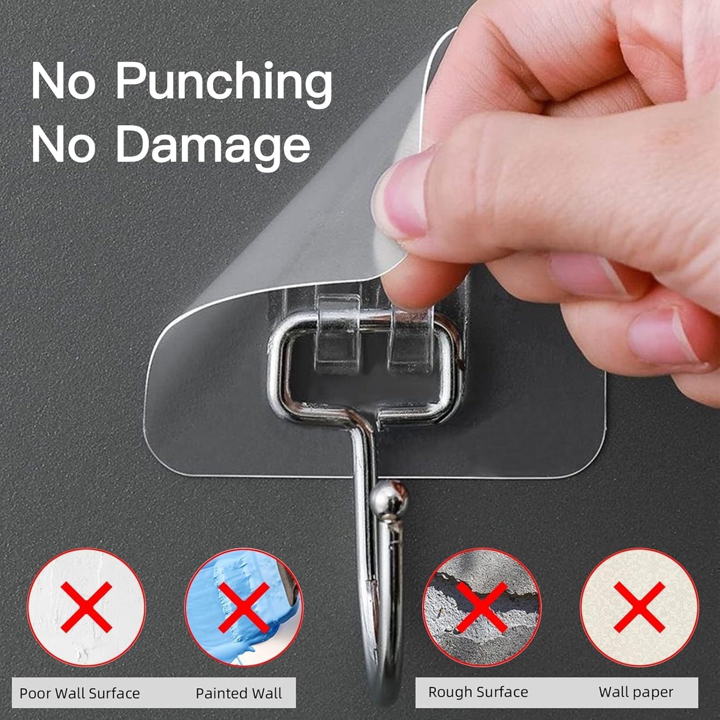 Adhesive Wall Hooks for Hanging - Heavy Duty Large Hooks for Walls No Damage, Towel Sticky Clear Hook, Waterproof, Home, Bathroom, Kitchen, Office, and Outdoor (12 Pack)