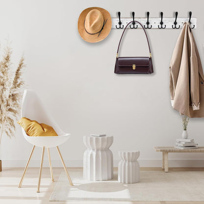 Kuhome 2pcs Coat Rack Wall Mount Wooden Hat Rack for Wall Hooks Pine Real Wood Plank 16.9" Brown Coat Hanger with 5 Triple Hooks for Hanging Coat Hat Jacket