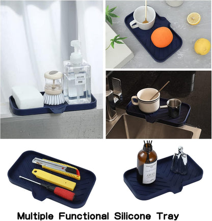 MicoYang Silicone Bathroom Soap Dishes with Drain Spout-Bathroom and Kitchen Sink Organizer,Sponge Holder,Dish Soap Tray,Perfect for Dispenser,Scrubber,Bottle,Cup on Sink or Counter-Coffee 4.9"×3.2"