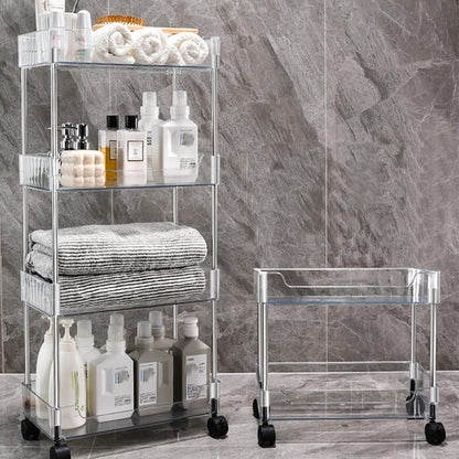 Betoveren 2 Tier Utility Rolling Cart Storage Organizer with Wheels Under Desk Mobile Bathroom Cart Organizer for Office Bathroom Home Kitchen Organization Transparent (Width 8.85 Inches)