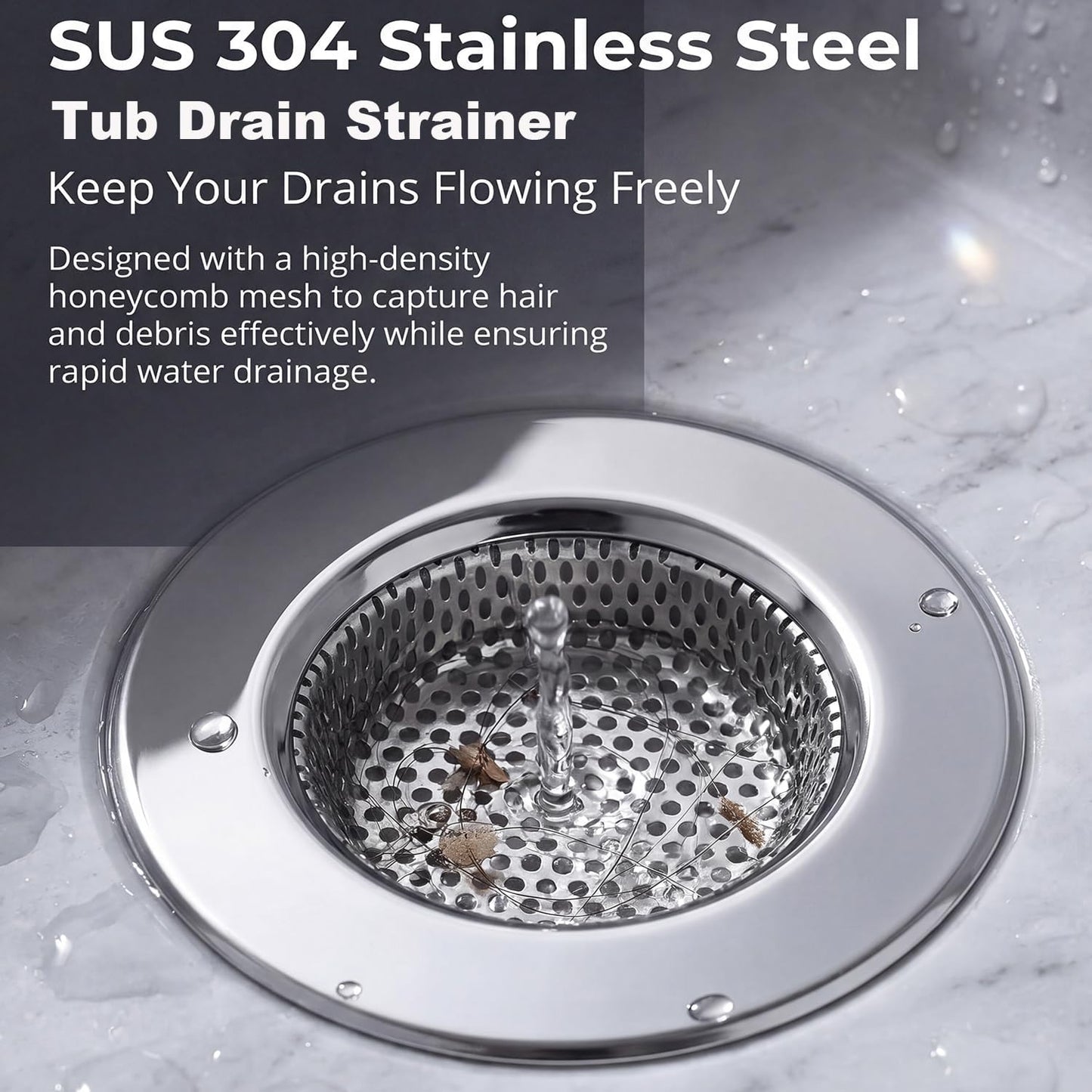 Seatery Bathtub Drain Strainers, Tub Drain Hair Catcher, Stainless Steel Bath Drain Cover Basket, Outer Diameter 3.0 inch/7.7cm, Inner Diameter 1.60 inch/4.0cm, Pack of 2