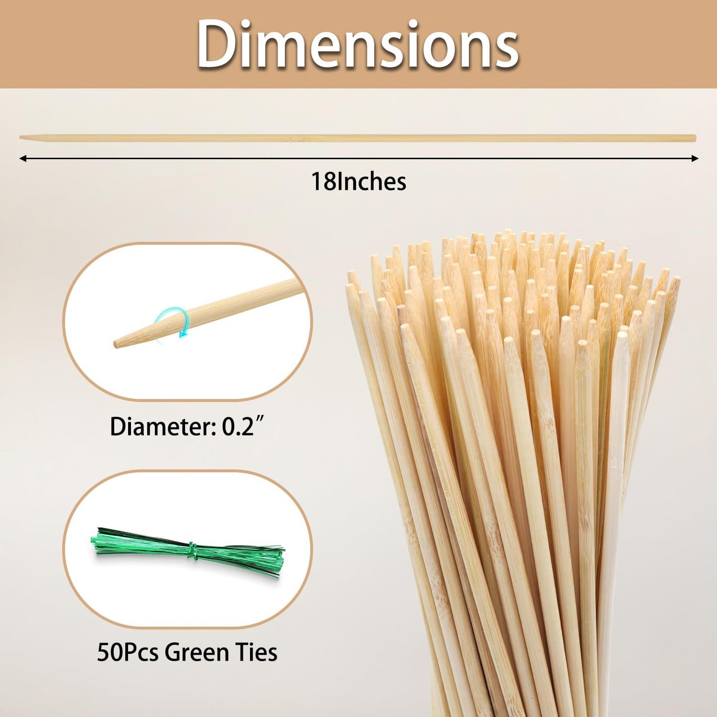 Garden Wood Plant Stakes Green Bamboo Sticks,HAINANSTRY Sturdy Floral Plant Support Stakes Wooden,Wooden Sign Posting Garden Sticks(25 Pack 18 Inches)