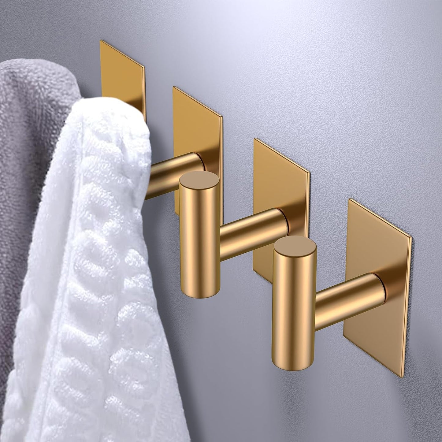 VAEHOLD Wall Towel Hooks, Heavy Duty Sticky Holder Waterproof Towel Hooks for Hanging Coat, Clothes, Closet Hook Wall Mount for Kitchen (Silver, 4 Pack)