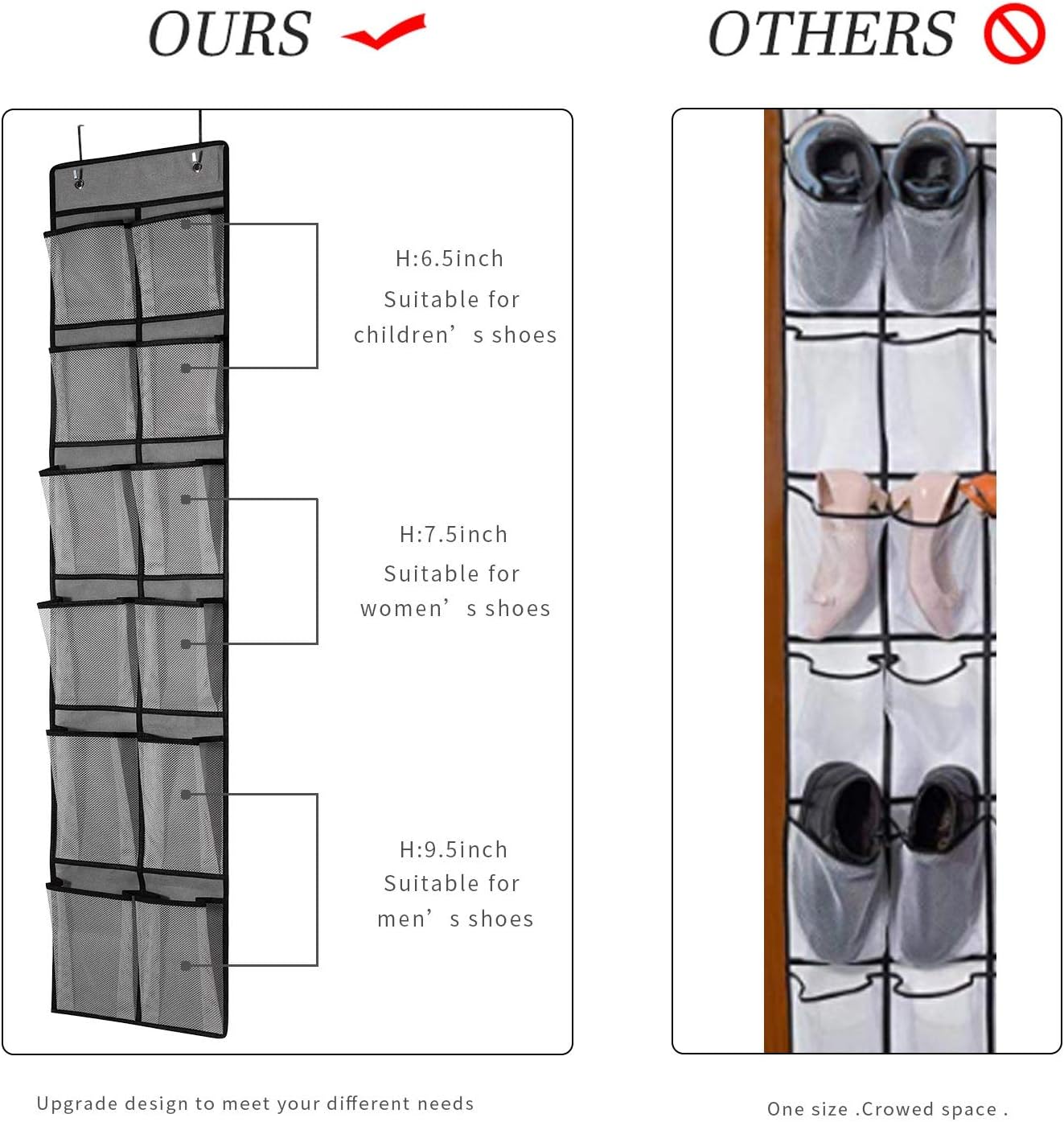 KEEPJOY 10 Tiers White Over Door Shoe Organizer Storage, Hanging Shoe Holder for Door with Large Deep Pockets, Fit 20-30 Pairs Shoe Rack for Sneakers, Boots (White)
