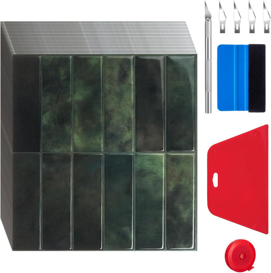 Affrolling 40 Sheets Peel and Stick Backsplash Tile with 9-piece Tool Kit, 10" x 5" Waterproof Vinyl Wall Tiles for Kitchen, Self Adhesive DIY Decor(Classic Style,Gentle Color)