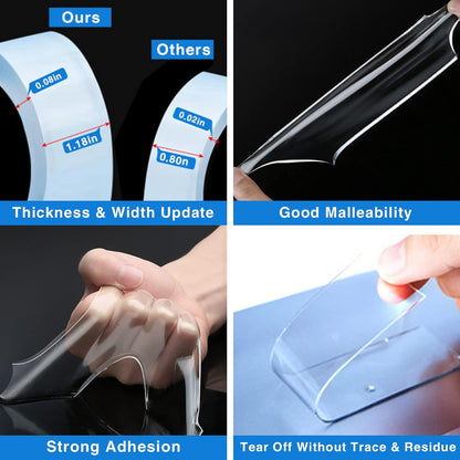 [2024 Updated] Nano Tape Heavy Duty Double Sided Mounting Tape Washable Removable for Indoor Outdoor Walls Kitchen Bathroom Carpet Fixing Office (19.7ft x 1.18in)