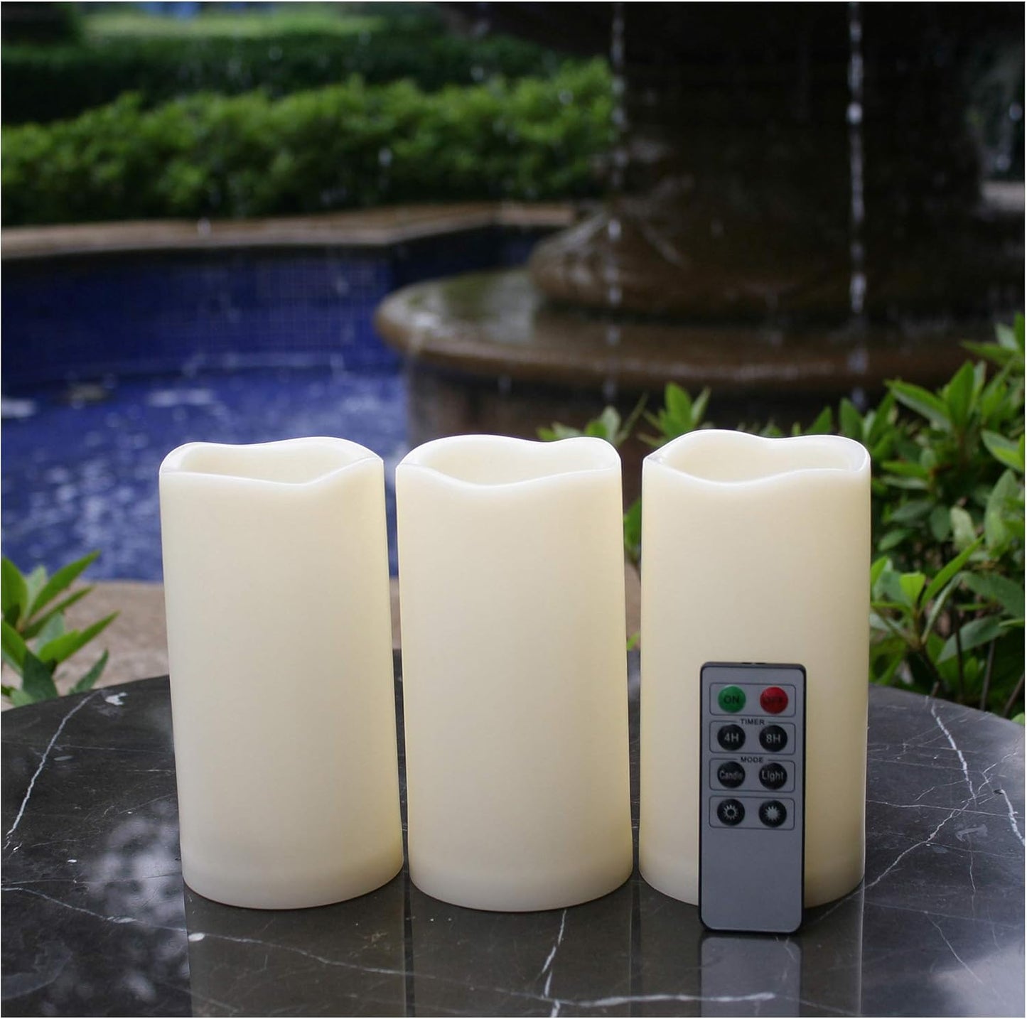 Outdoor Waterproof Battery Operated Flameless LED Pillar Candles with Remote Timer Flickering Electric Plastic Resin Decorative Lights for Xmas Christmas Wedding Party Decorations Gifts Supplies 3 PCS