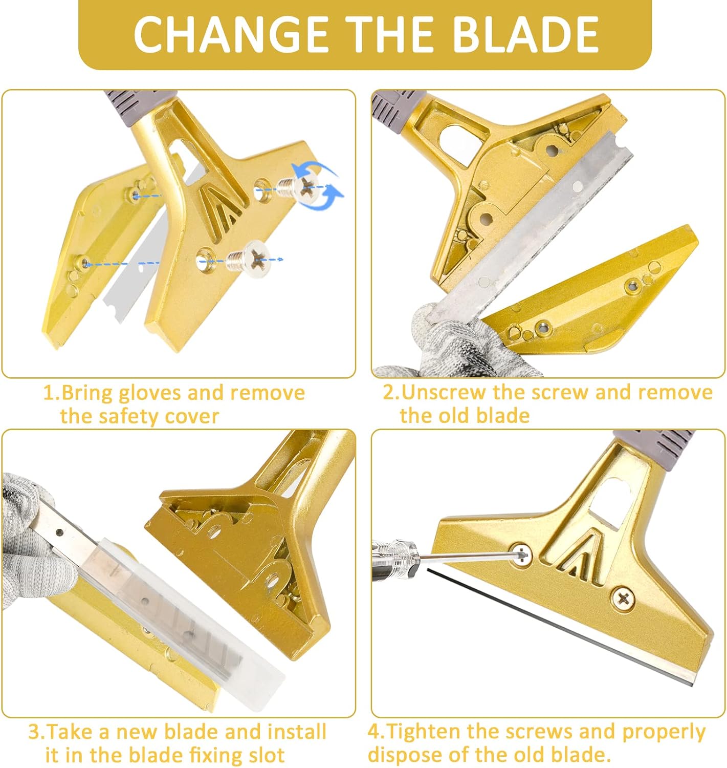 Razor Blade Scraper,Floor Scraper Tool with 20PCS Extra Blades,Paint Scraper Ideal for Cleaning Stove Top,Windows,Glass,Tiles,Wall,Labels.(4 in,Metal) | Heavy-duty,Reinforced aluminum alloy head with a steel shaft