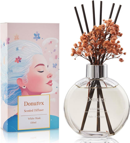 Flower Reed Diffuser Set 5.07oz Satin Rose Scent Diffuser with Sticks Home Fragrance Reed Diffuser for Bathroom Shelf Decor