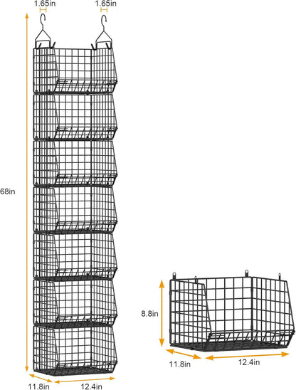 X-cosrack 3-Tier Hanging Closet Organizer, Laundry Room Organization | Space Saving Shelves with 1.65" Hook & 5 S-Hooks | Hanging Wire Baskets (12.4" W x 8.8" H x 10.24-11.8" D)