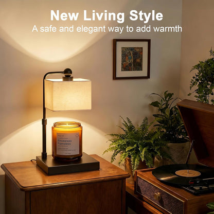Candle Warmer Lamp with Timer, Modern Farmhouse Candle Warmer, Height Adjustable & Dimmable Electric Candle Warmer Lamp, Includes 2 Bulbs, Birthday Gift for Women, Mom, Housewarming - Flaxen