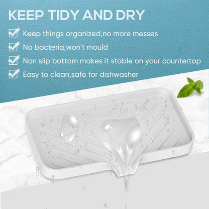 Kitchen Soap Tray,Kitchen Sink Tray Sponge Tray Kitchen Sponge Holder Self Draining Premium Silicone Soap Holder for Bathroom Counter Sink Caddy Organizer for Dish Soap Bottle,Soap Dispenser