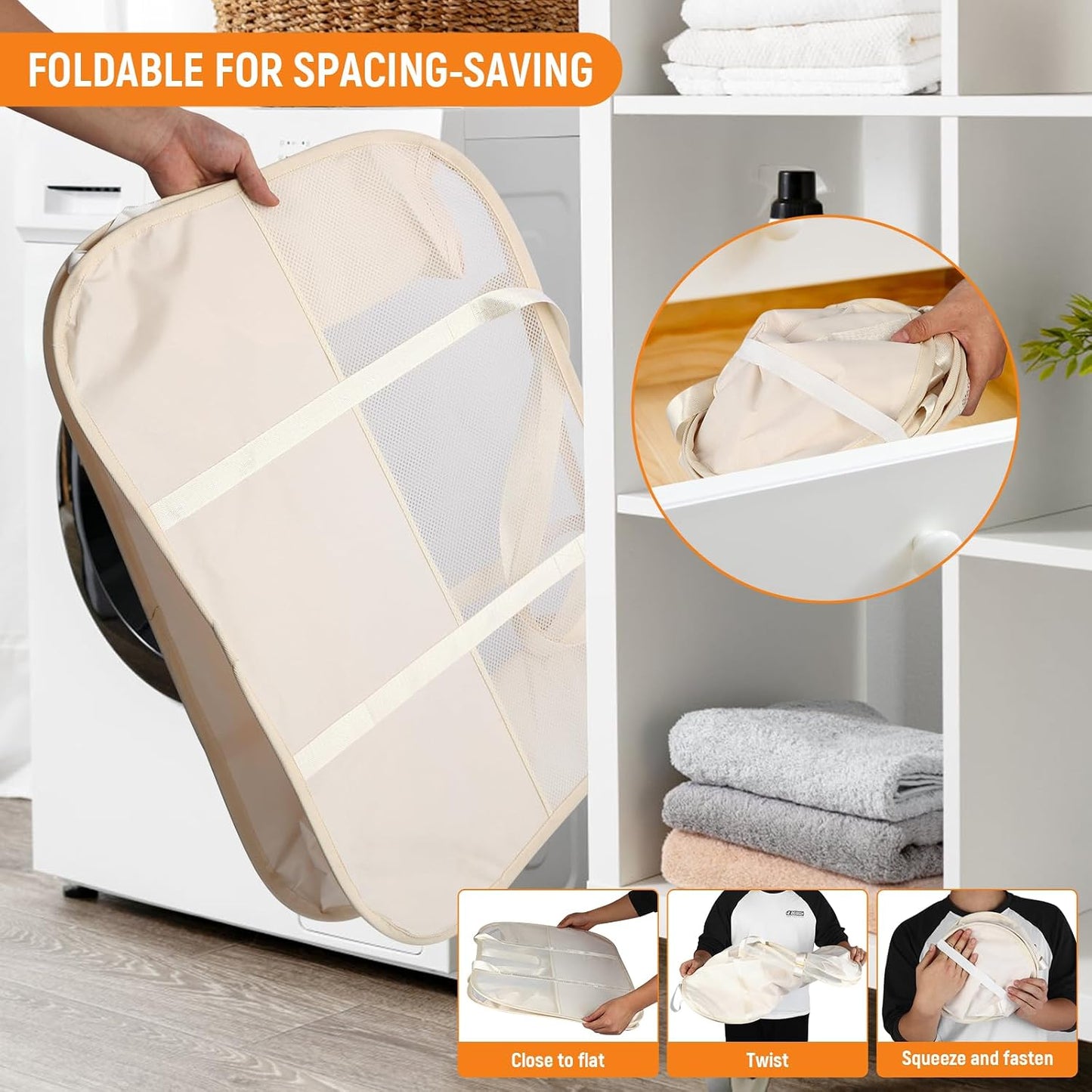 Collapsible Laundry Baskets with 3 Compartment, 150L Tear-proof Pop Up Hamper, Foldable Laundry Basket with Tote Handles, Dirty Clothes Hamper for Laundry, Bedroom, Bathroom, Dorm Grey