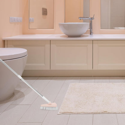 Bathroom Cleaning Brush with Long Handle Stiff Bristles Floor Cleaner Scrub Brush for Tile and Tub in Light Pink for Home Cleaning
