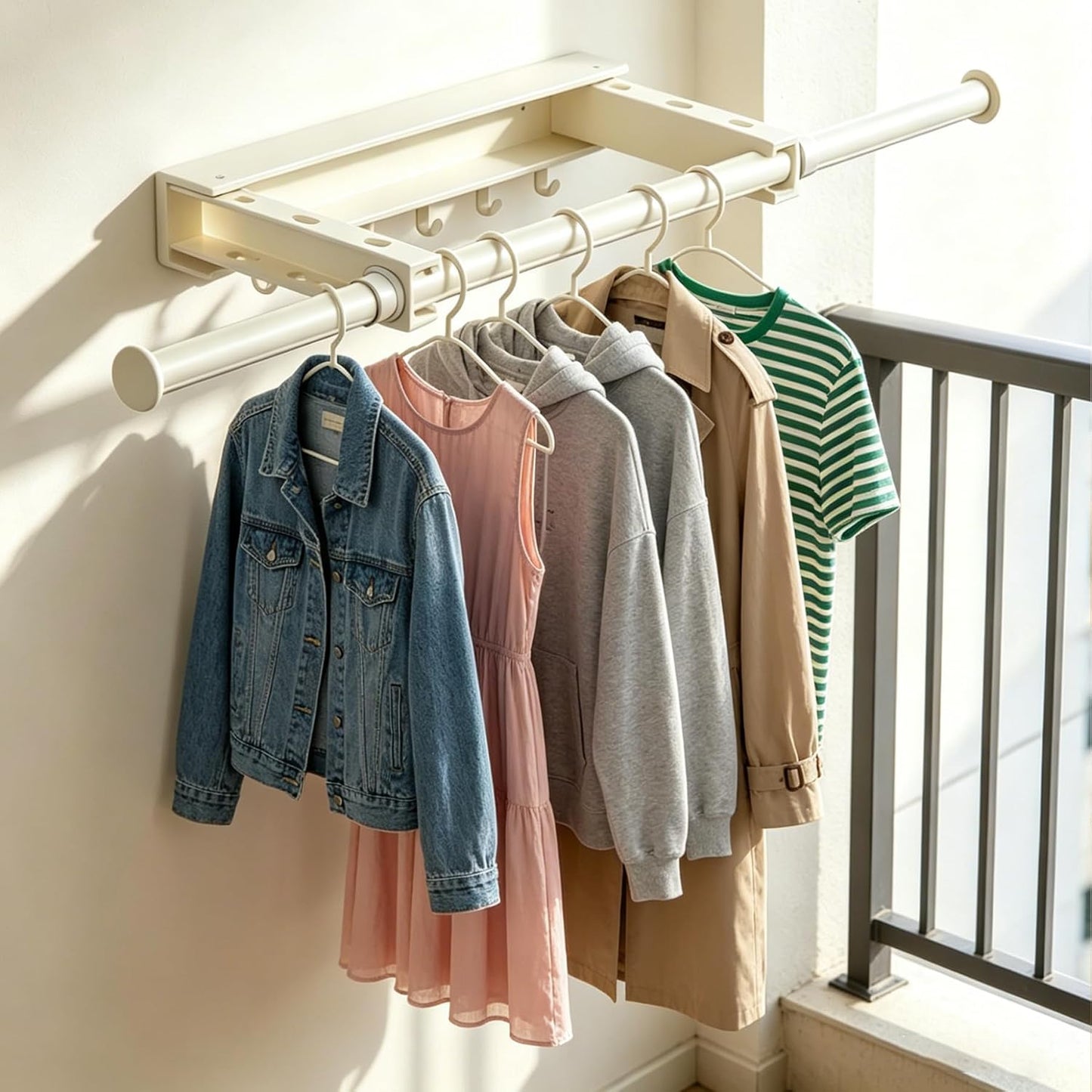 Wall-Mounted Dry Racks Retractable for Bathroom with 4 Hooks Clothes Drying Rack Bathroom Shelf for Collapsible Storage Rack Foldable Towel Holder for Kitchen, Balcony Laundry Room 16.8" to 29.5"