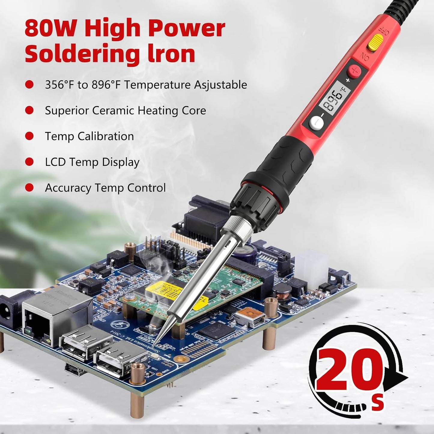 Soldering Iron Kit, 80W 110V LCD Digital Solder Iron Pen with Ceramic Heater, Portable Welding Tools with 5pcs Tips, Stand, Solders Wire, Sponge, Paste, for Metal,Electric Repairs, DIY