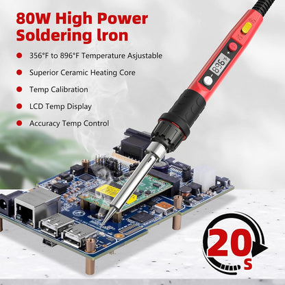 Soldering Iron Kit, 80W 110V LCD Digital Solder Iron Pen with Ceramic Heater, Portable Welding Tools with 5pcs Tips, Stand, Solders Wire, Sponge, Paste, for Metal,Electric Repairs, DIY
