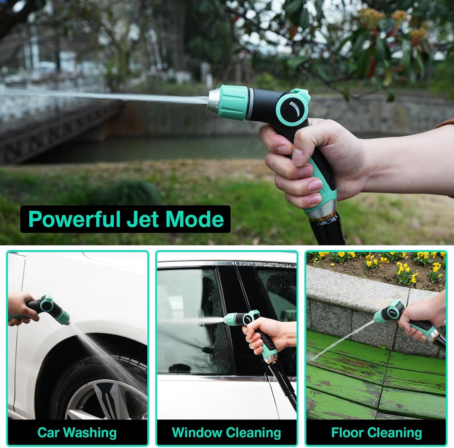 Besiter Garden Hose Nozzle Sprayer: 2 Pack 10 Watering Patterns Spray Nozzles Heavy Duty Metal Hose Head Hose Attachment, Thumb Control On Off Valve