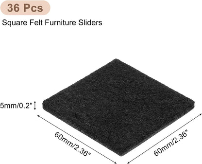 uxcell Furniture Pads, 36Pcs 1.5" - Square Self Adhesive Felt Furniture Pads, Floor Protectors for Furniture Feet Chairs Legs Hardwood Floors (Black)
